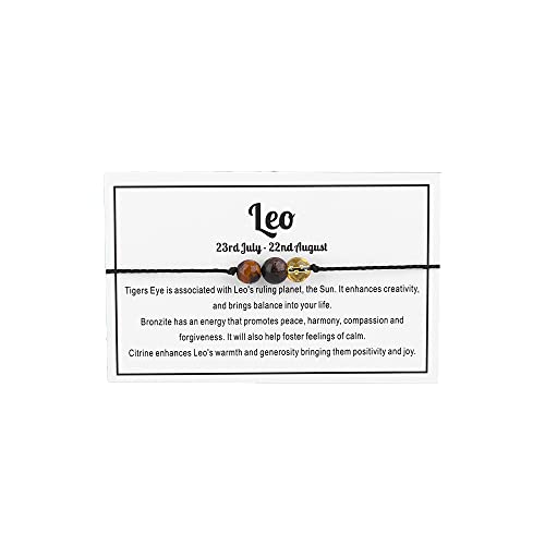Fuqimanman2020 12 Constellation Zodiac Crystal Natural Stone Horoscope Stretch Bracelets Healing Gemstone Adjustable Braid Cord String Rope for Couples Friendship Reiki Yoga Meditation Jewelry-Leo