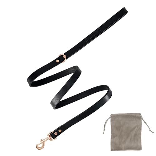 Guinzaglio per cani, pelle pieno fiore, realizzato a mano in Spagna, per cani di piccola, media e grande taglia. Nero&OroRosa