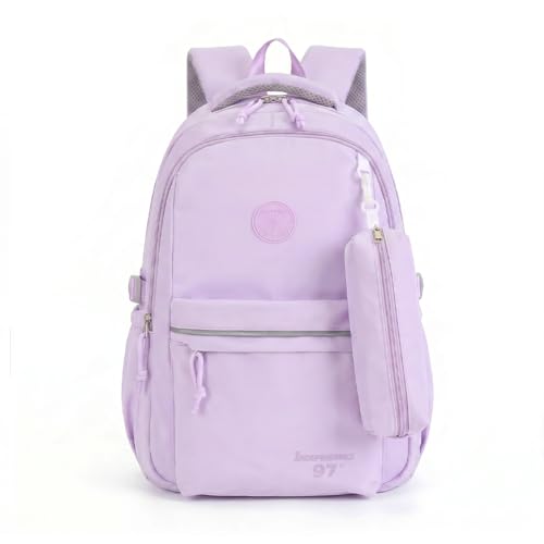 PALAY® School Bag for Girls Purple Oxford Cloth Backpack with Detachable Coin Pouch Large Capacity Waterproof Daypack Multi-compartments Bookbag for Primary, Elementary, Middle School
