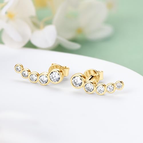 Moissanite Crawler Stud Earrings for Women 925 Sterling Silver D-E Color Moissanite Hypoallergenic Climber Earring for Sensitive Ears Dainty Jewelry Christmas Anniversary Birthday Gifts2