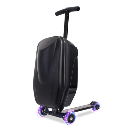20" Scooter Suitcase for Kids, 2-in-1 Ride On Luggage with Wheels for Boys & Girls Ages 4-15, Foldable Hardshell Carry On Lightweight Travel Suitcase for Airplane