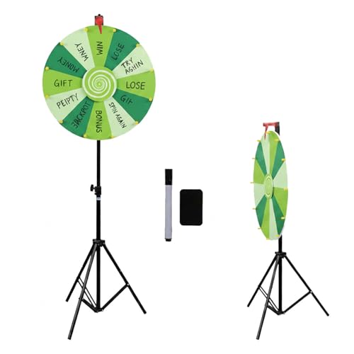RVOWTAGL 60cm Ruleta Giratoria Altura Ajustable 100-200cm, Ruleta con 14 Ranuras para Carnaval y Feria Comercia,Green