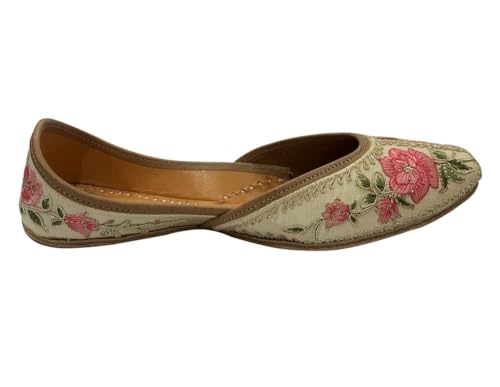 White Multi Print Thread Work Jutti for Women's Soft Flat Ethnic Handmade Traditional Jooti Wedding Indian Shoes4