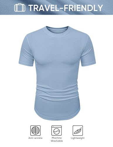 Image of JMIERR Mens Short Sleeve T Shirt Summer Muscle Slim Fitted Crewneck Longline Tees Shirts for Gym Workout