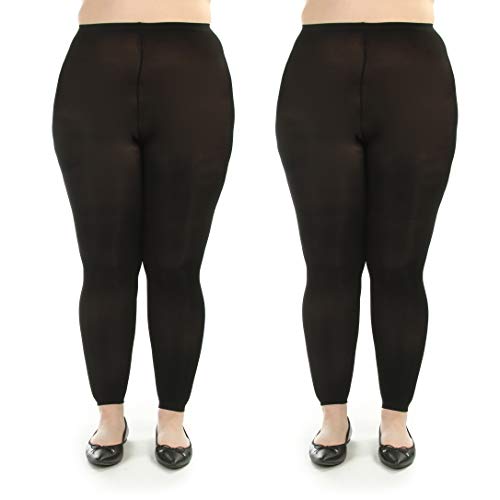 Silky Toes Womens Plus Size Opaque Microfiber Casual Footless Tights- 2 Pairs2