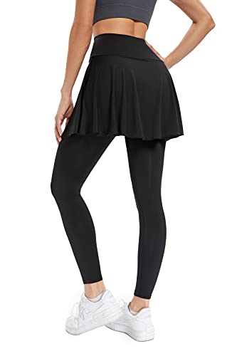 JOYSHAPER Tennis Skirted Leggings for Women Leggings and Skirt Combo Yoga Workout Leggings Tennis Skapri with Two Pockets Black JOYSHAPER Tennis Skirted Leggings for Women Leggings and Skirt Combo Yoga Workout Leggings Tennis Skapri with Two Pockets Black