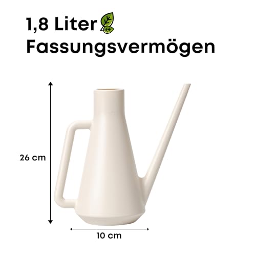 Plastia Gießkanne Klein für den Zimmerpflanzen 1,8 L - Blumengießkanne aus Recyceltem Kunststoff - Giesskanne mit Langem Ausgießer für Einfache Bewässerung, Elfenbein