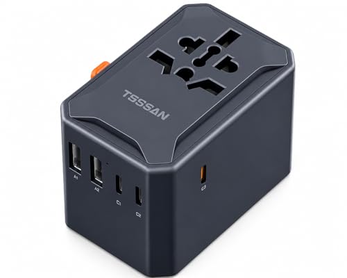 Image of TESSAN Universal Travel Adapter 65W GaN Fast Charging International Power Adapter 5 USB Ports (3 USB-C PD) Worldwide Plug Adapter for US /UK /EU /AU Travel Charger for 150+ Countries