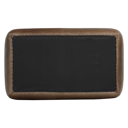 Image of Poly & BARK Denver Ottoman - 43 inch Large Pouf with Feather-Down Topper - Full-Grain Leather Upholstered Pouf Ottoman for Living Room - Vintage Italian Leather in Cocoa Brown