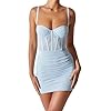 Women Dress Sexy Summer Halter Sleeveless Bodycon Casual Party Tank Top Dress Straps Midi Spaghetti Dress (Blue, Small)