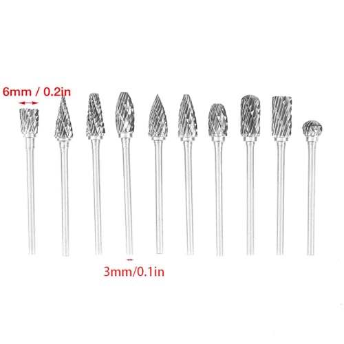 Set de 10 fresas de carburo Srliya 3mm vástago 6mm cabeza miniatura 2