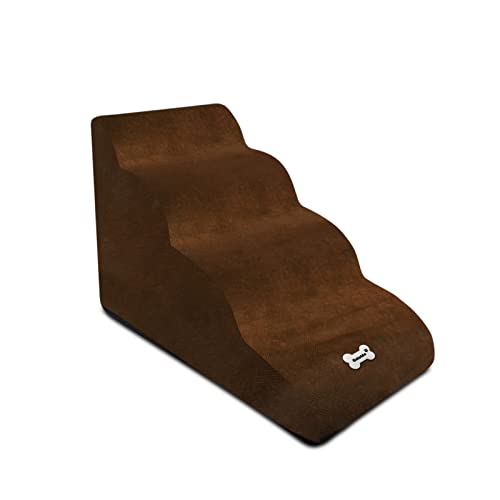 Galatée Hundetreppe, Abnehmbare Und Waschbare Haustiertreppe, rutschfeste Haustierrampe Mit 4 Stufen, Hundetreppe Für Hohes Bettsofa, Hochelastische Schwamm-Haustiertreppe(Dunkelbraun)