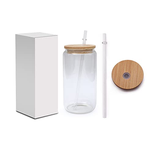 Zreggur 25 Packs Drinking Glasses With Bamboo Lids And Straw,16Oz Can Shaped Sublimation Blanks Tumblers, Beer Glasses, Iced Coffee Glasses, Ideal For Cocktail, Whiskey, Gift #TOP2