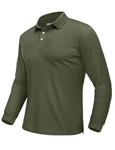 EKLENTSON Chemises De Golf pour Hommes Polos Respirants À Manches Longues Hauts De Travail De Sport À Col Évacuant L'Humidité T-Shirts Tactiques avec 3 Boutons Vert Armée XL