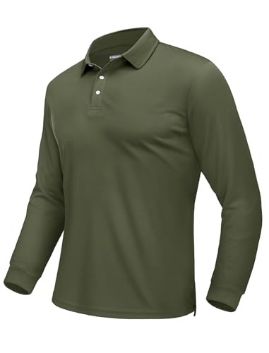 EKLENTSON Green Polo Shirt Mens Long Sleeve Golf Hiking Sport Collar Shirt Breathable Tactical Military Top Army Green,L