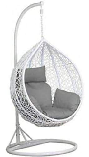 Image of Single Seater Swing Chair with Stand and Cushion Hammock Swing for Adult Outdoor Indoor Garden Living Room Balcony Hanging Chair (White Grey)