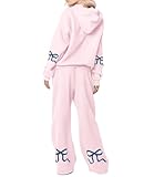 SHBECYDE Zweiteiliges Outfit mit Schleife, Grafikdruck, Hoodie, Sweatpants Set, übergroßes Sweatshirt und hohe Taille, Sweatpants Trainingsanzug, Pink, Small