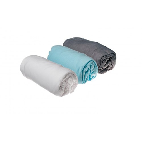 Lot de 3 draps housse Coton - 70x140 - gris blanc turquoise