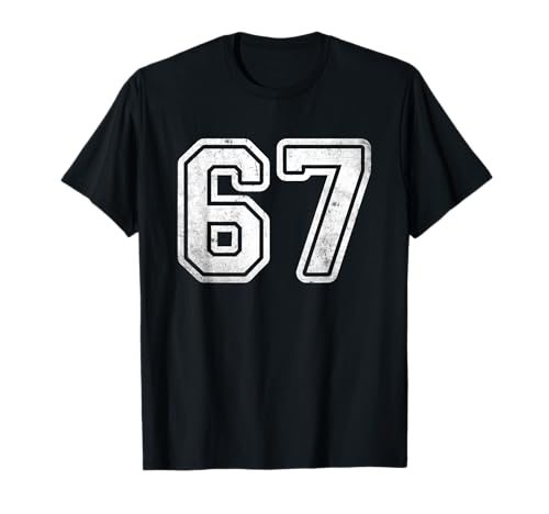 Vintage Number 67 White Sports Team Varsity Number T-Shirt