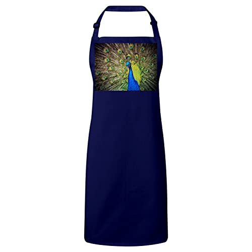 Tablier de cuisine oiseau bleu paon faisant la roue pour recevoir vos invités avec style