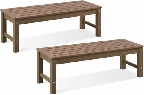 Image of Psilvam 47 inch Backless Outdoor Bench for 2-Person, Brown, 2pcs