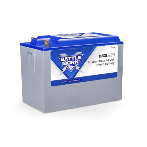 50Ah 24V Lithium-Ion (LiFePO4) RV, Van, Marine, Solar, & Off Grid Battery - Internal BMS, High & Low Temperature Protection - Battle Born Batteries