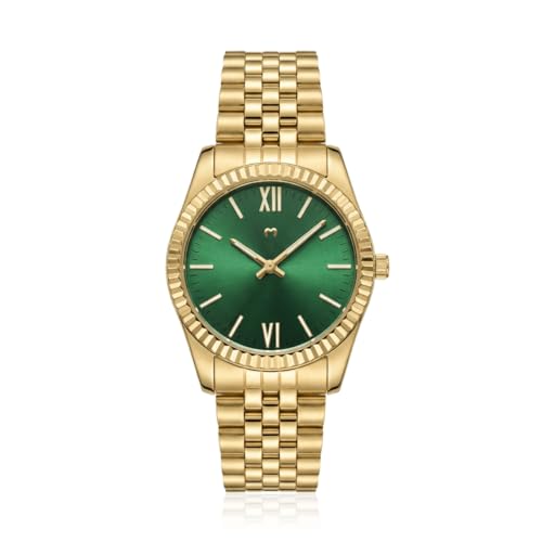 MARLION JEWELS Relojes de Mujer. Reloj analógico Circular para Mujer con diseño clásico y Sofisticado. Reloj de Mujer Original con maquinaria de Cuarzo Reloj (Dorado   Verde)