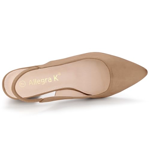 Allegra K Women's Pointed Toe Block Heel Pumps Nude Slingback Heels - 6 M US4