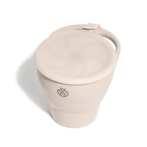 Image of Boppabug | Toddler Snack Cup with Attached Lid | Collapsible Silicone Snack Container | Toddler Spill Proof Snack Catcher (Taupe)