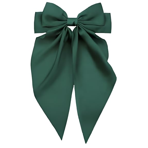 ANNA CREATIONS 1 Pc Korean Fashion Large Satin Bow Hair Clip Ribbon Hair Barrette for Women & Girls Stylish Hair Accessories for Party, Wedding, Gifting (Green)