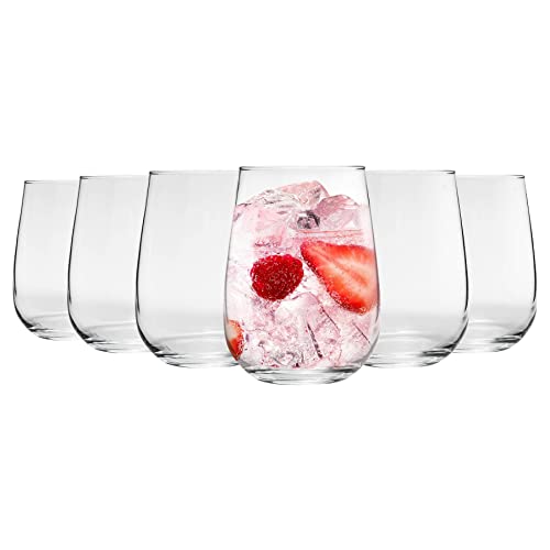 Argon Tableware 6 Pieza Gin Tonic Corto sin pie y Vasos, Decorado con Estilo Moderno - Vasos de Cristal Globo para G & T, cócteles, Vino - 590ml