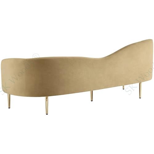 Image of Rosewood Luxury Curved Sofa in Premium Velvet-Fabric | Solid Wood Structure | High Density Foam | Sturdy Golden Legs | Comfortable & Stylish Couch for Modern Living Room (Camel, 3 Seater)