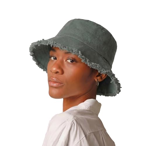 Image of CHOK.LIDS Frayed Bucket Hats for Women Men Unisex Trendy Washed Cotton Floppy Wide Brim Boonie Outdoor Summer Beach Headwear