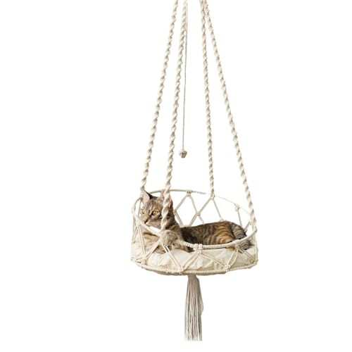 Macrame Cat Hammock - Macrame Boho Hammock Cama | Gatos durmiendo Cama Colgante, Gatos de interior Hamaca Boho con Macrame, Cama para dormir para gatos con almohada de tiburón para jardín, patio