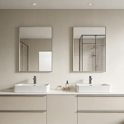 Image of Bathroom Mirror for Wall, 30x20 Inch Framed Vanity Mirror Brushed Nickel