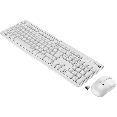 Kit de teclado y ratón blanco SIMPLETEK premium con distribución UK QWERTY y teclas multimedia