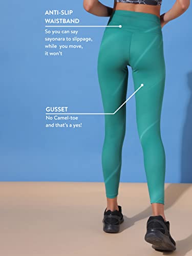 Image of CULT High Waist Running Tights with Side Pocket | Geometric Print | Breathable | Moisture-Wicking | Curved Hem