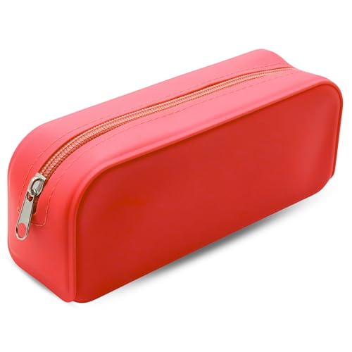 Estuche Escolar, Estuche Multiusos de Silicona, estuche portalápices, Accesorio colegio, Accesorio lápices, Diseño rectangular, Portalápices de Mesa, Longitud 18.5 cm, Silicona (Rojo)