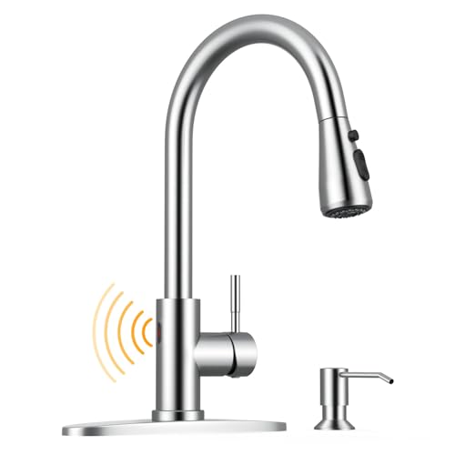 WEWE Touchless Kitchen Sink Faucet with Soap Dispenser, Single Handle Kitchen Faucets with Pull Down...