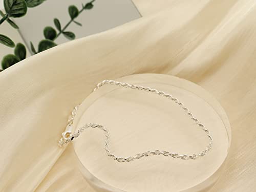 925 Sterling Silver 2.5mm Rope Chain Anklet - Available in Silver or Yellow2