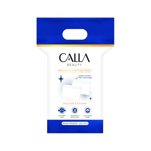 CALLA BEAUTY Silky Pouch Cotton Pads with Finger Pocket, Dual-Layer Makeup Remover Pads, Tear-Resistant, Low Lint & Absorbent Cotton Pads for Face Cleansing & Toner (250 Count (Pack of 1))