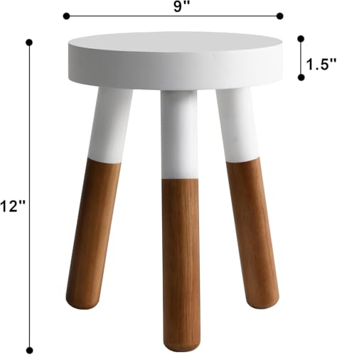 Image of Modern Round Wooden Stool & Side Table with White Finish, Solid Wood Legs, Stylish Multipurpose Furniture for Home, Living Room & Bedroom Small