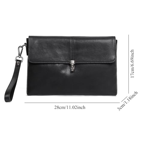 Plant-tanned Cowhide Men's Clutch Bag, Leather Wrist Strap Clutch Bag, Black Zipper Casual Clutch Bag.2