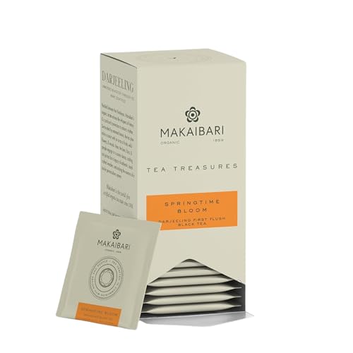 Image of Makaibari Tea Treasures Spring Time Bloom Organic Darjeeling First Flush Black Tea | 25 Plant-Based Biodegradable Envelope Tea Bags | Single Estate Whole Leaf Chai | Fresh Floral Aroma & Delicate Flavor