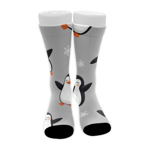 UTRSIFB Girl's Leisure Sports Socks, All Season Stockings, Soft Fashion Breathable Dress Decor Boots Socks Cute Penguin Grey