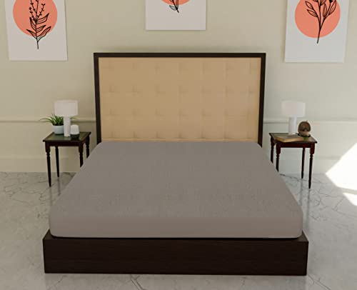 Velvet, Terry Cotton, Double Size Bed (6 Ft. X 6Ft.) Mattress Protector in Light Grey, 220 GSM(60X78)