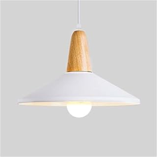 Nordic Modern Pendant Light E27/E26 Oak Wood and Iron Chandelier for Kitchen Island Dining Room Bar Breakfast Nook Industrial Hanging Ceiling Lamp(White)