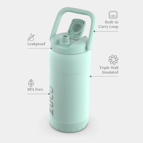 Image of ZULU Goals Vacuum Insulated Large Capacity Stainless Steel Water Bottle | Reusable Jug Thermoses with Carry Handle | Leak-Proof Lid | Perfect for Travel, Workout, Gym, Hiking, Camping | 64oz, 101oz