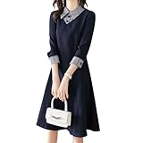 [ワン アンブ] ワンピース レディース きれいめ フォーマル チェック柄 膝丈 長袖 襟付き 膝丈ワンピース ミニ丈 aラインワンピース 七分袖 春夏 M