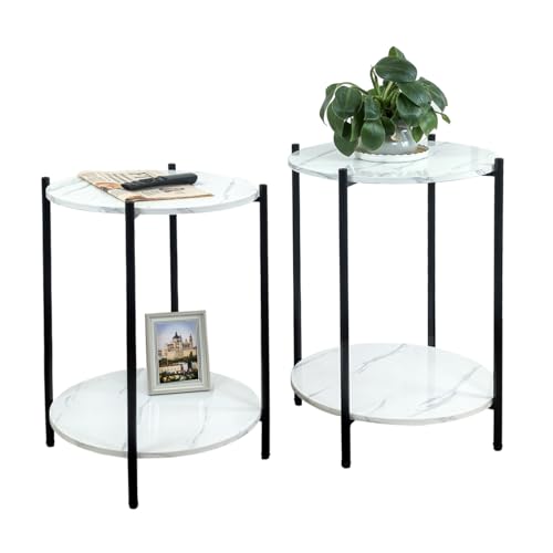 Small Round Side Table Set of 2, Black End Table